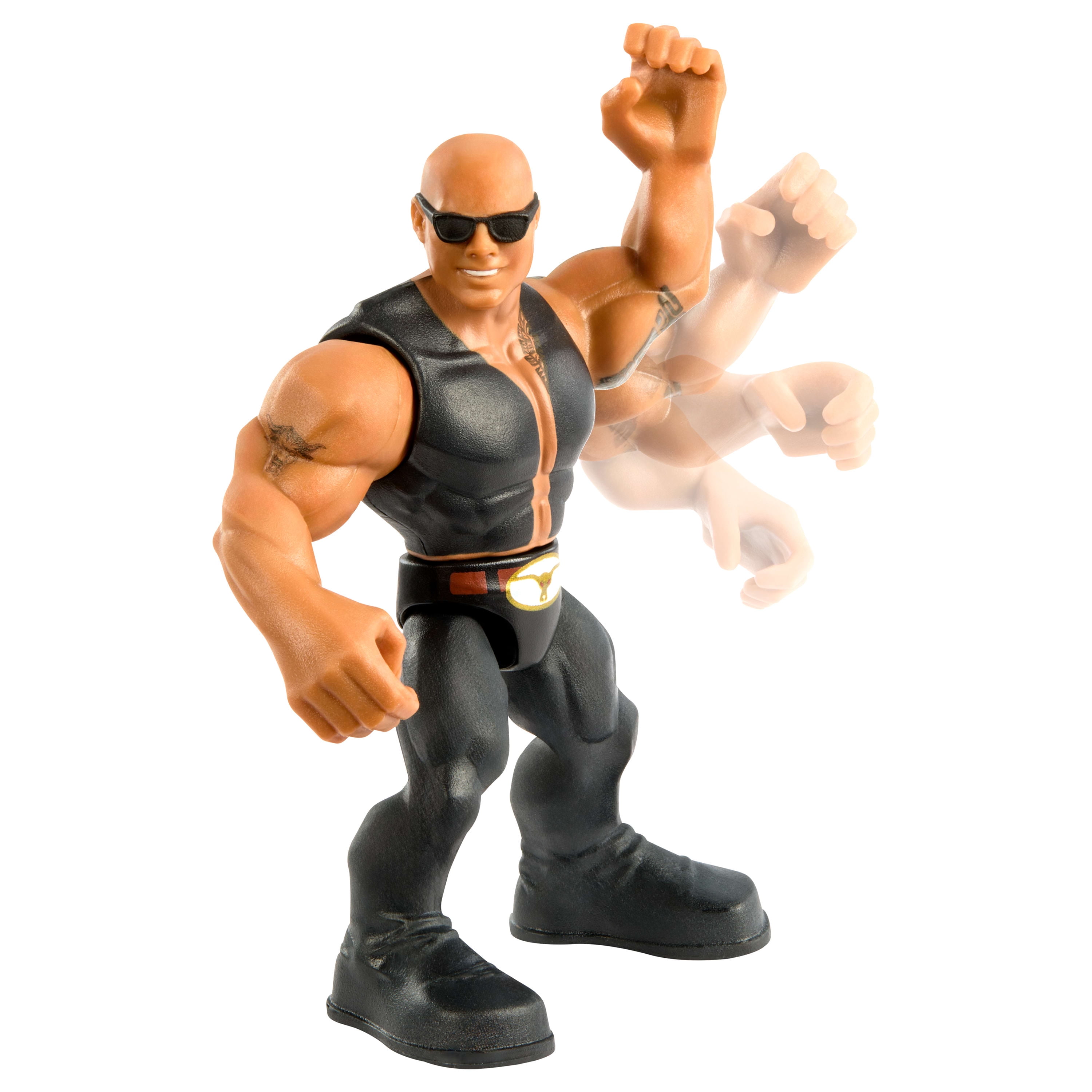 WWE Knuckle Crunchers The Rock Action Figure & Accessories, Bone-Crunching Movement, 3.25-inch