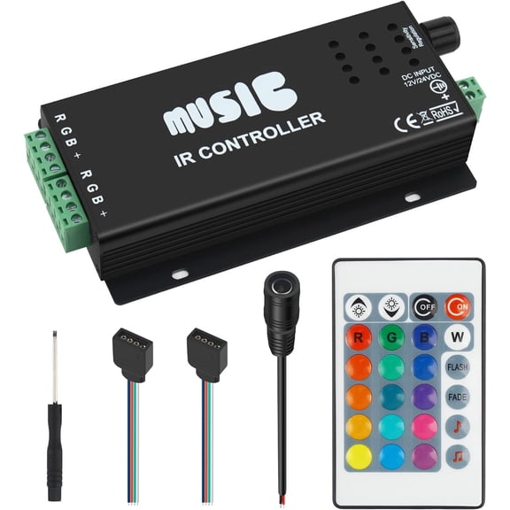 DAYI RGB 4-PIN LED Controller, DC12-24V LED Light Strips Controller, 24-Keys IR Wireles Remote Control, Music Sync for 5050 3528 RGB LED Strip Light