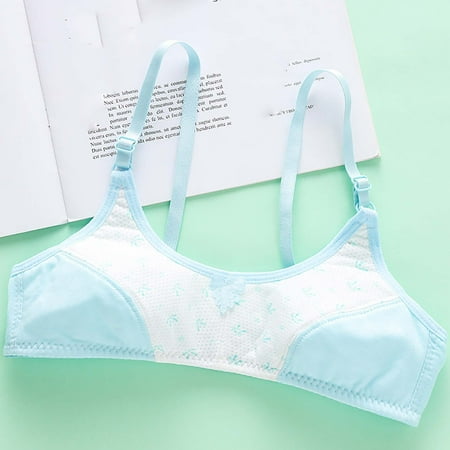 Little Girl Bras Training Bra Breathable Cotton Bra Summer Lightly Adjustable Strap Wireless Comfortable Bralette  Blue  Free Size