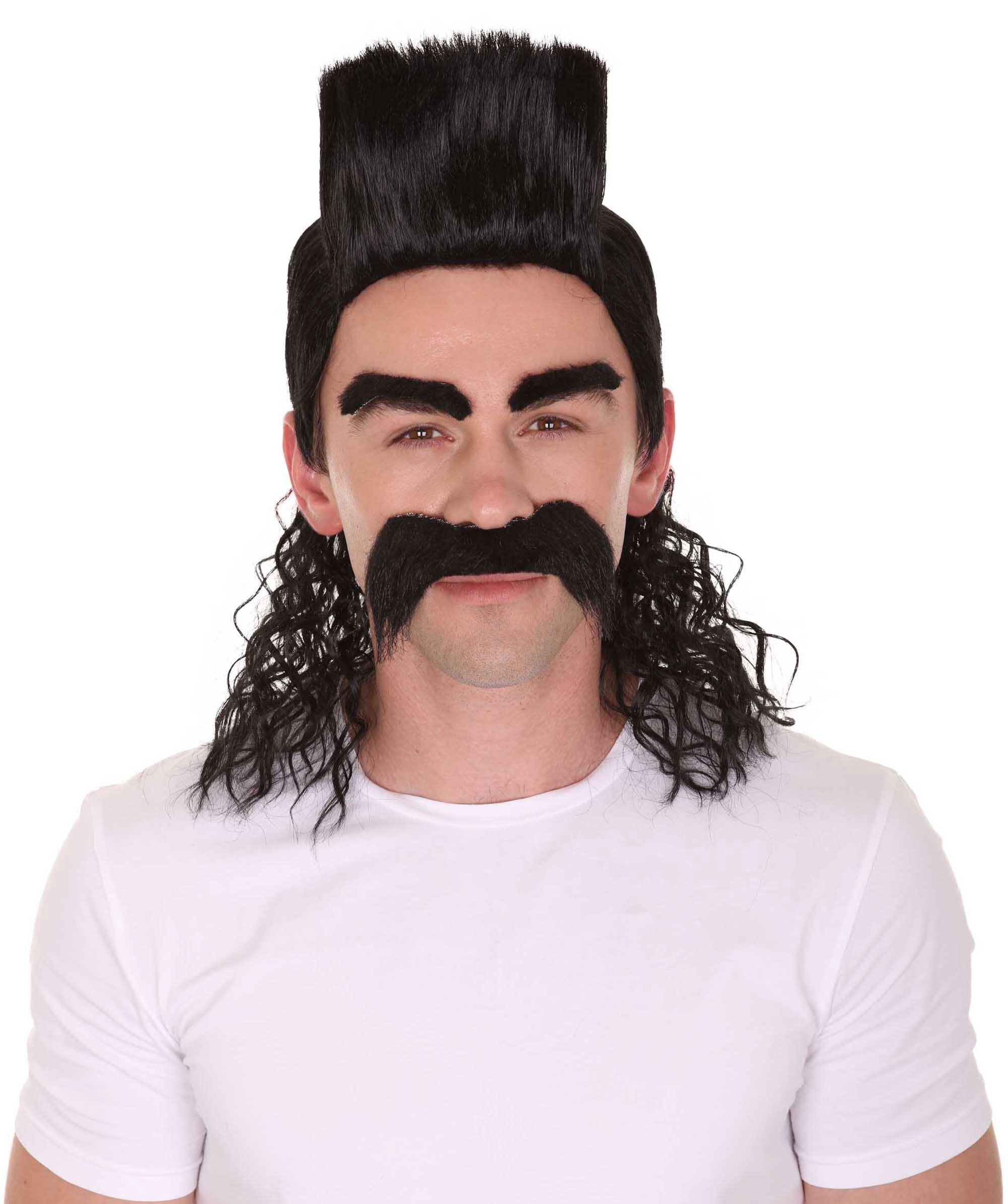 HPO Adult Men's Animated Movie Supervillain Long Wig with Eyebrows & Mustache| Best for Halloween
