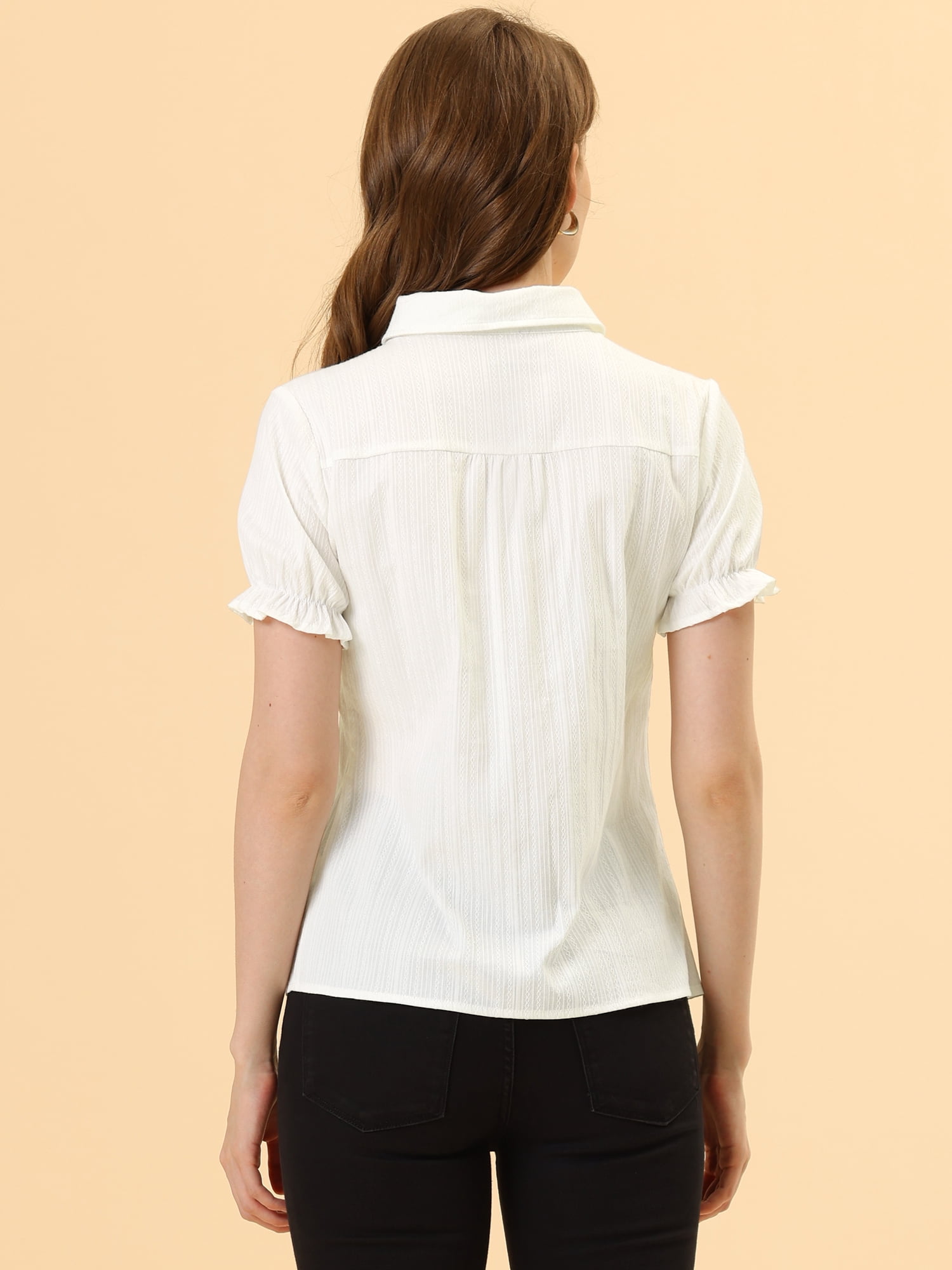DARING DIVA Women's Cotton Frilled Peter Pan Collar Blouse XL White