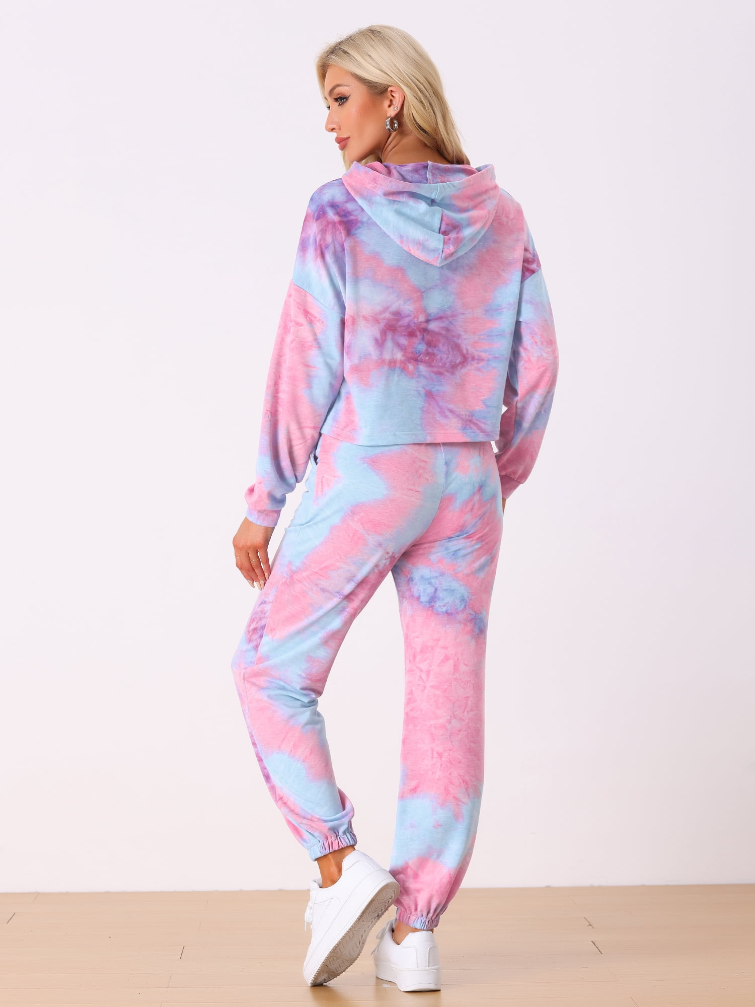 DARING DIVA Women's 2 Piece Tie Dye Hoodie Drawstring Sports Outfit XL Pink Blue