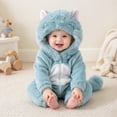 thumbnail image 2 of CUZIBR Halloween For Boys Girls Fuzzy Onesie Animal Romper Jumpsuit Hooded Zip Up Long Sleeve Cute Dress-up Party Clothes,Light Blue,3-6 Months, 2 of 9