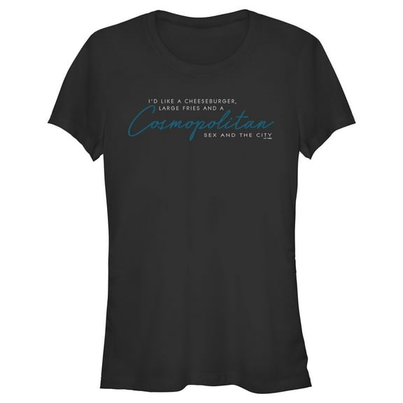 Junior's Sex and the City Carrie's Cheeseburger, Fries & Cosmo Graphic Tee Black X Large