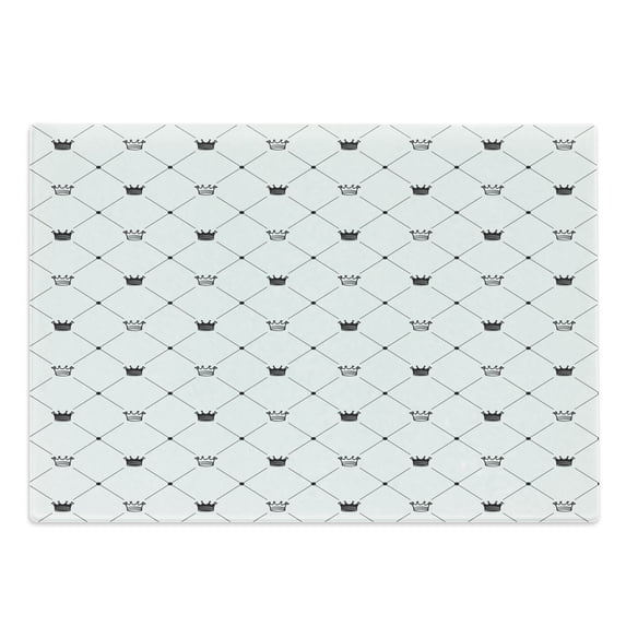 Abstract Cutting Board, Kings Crown Classic Empire Royal on Contemporary Simplistic Display, Decorative Tempered Glass Cutting and Serving Board, Large Size, Black White, by Ambesonne