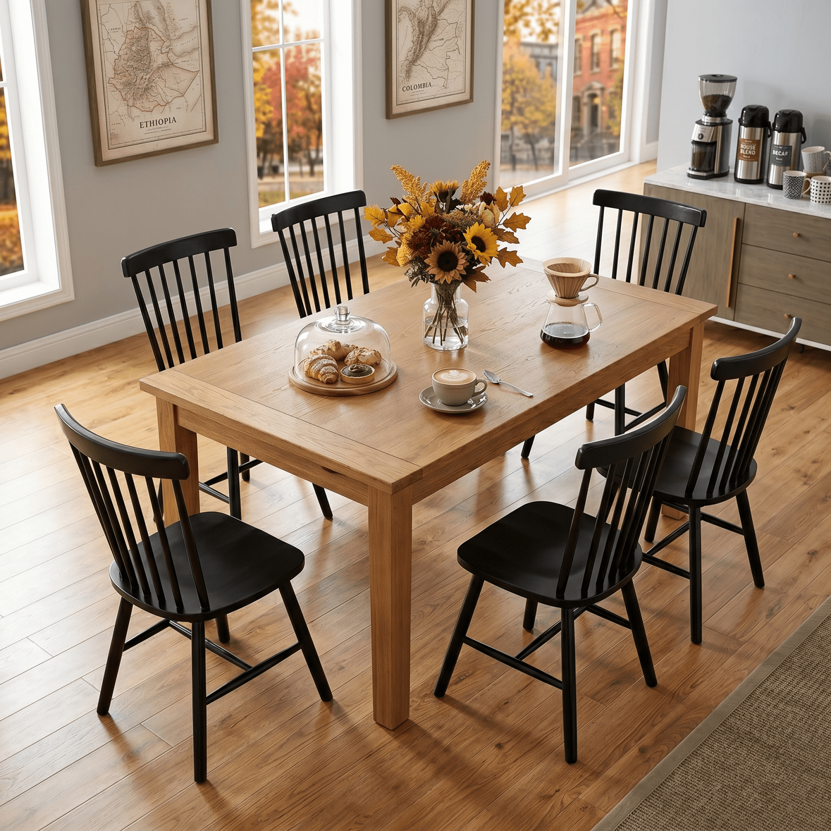TrumanPick Windsor Dining Chairs Set of 6 - Wooden Spindle Back Kitchen Chairs, Farmhouse Mid-Century Modern Dining Chair for Dining Room Restaurant, Black