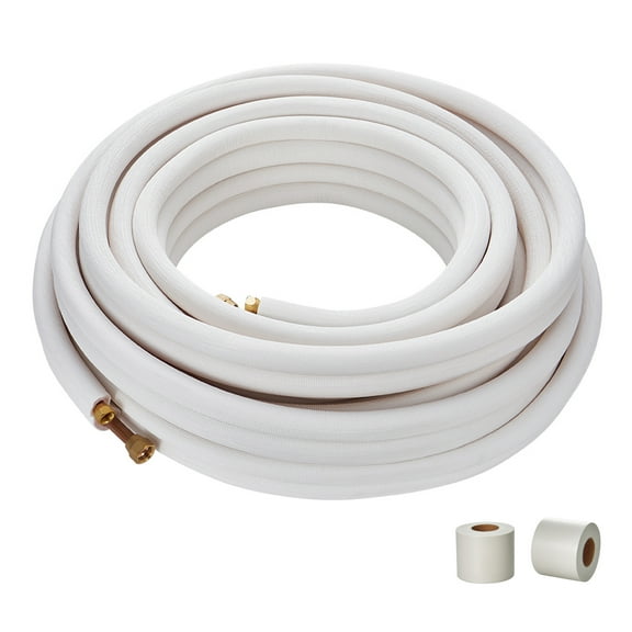 KFFKFF 50FT Compact Split System Connection Kit, 3/8" & 5/8" Outer Diameter Copper Tubing with Triple-Layer Insulation, Suitable for Mini Split AC, Refrigerant or Heating Pump Systems & HVAC