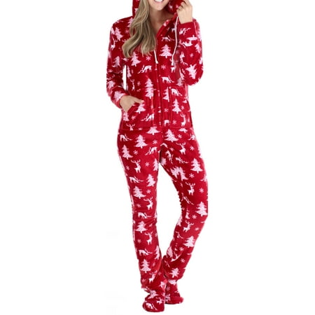 

SleepytimePjs Women s Fleece Hooded Footed Onesie Pajama