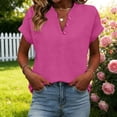 thumbnail image 4 of Rggeeun Women T-Shirts Short Sleeve V-Neck Loose Solid Color Casual Batwing Soft Brushed Texture Ribbed Collar Relaxed Fit Top For Everyday Wear,Hot Pink,XXXL, 4 of 7