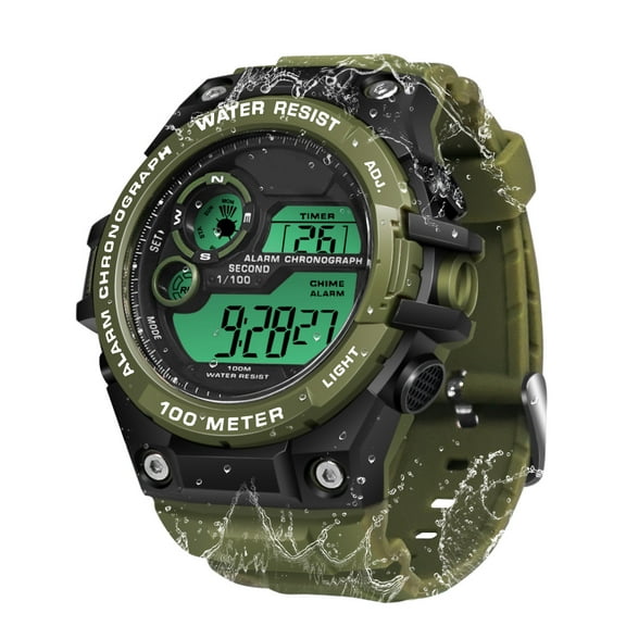 Men's Sports Watch 10 ATM Waterproof for Swimming and Diving Military Watch with Alarm Clock, Stopwatch, Timer, Dual Time Zone, Calendar, Backlight, 12 or 24 Hours Format