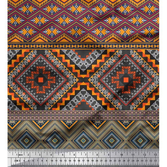 Soimoi Poly Georgette Fabric Geometric Southwestern Decor Fabric Printed Yard 52 Inch Wide