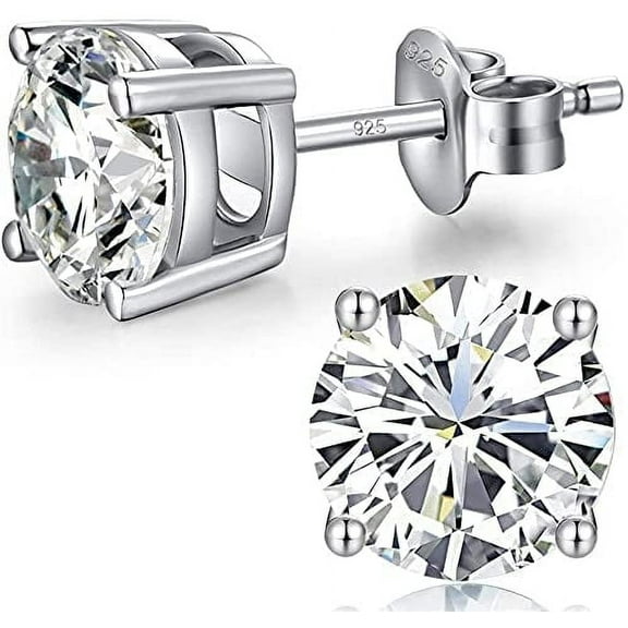 Jiahanzb 18K White Gold Plated Sparkling CZ Diamond Stud Earrings 925 Sterling Silver Cubic Zirconia Stud Earrings Hypoallergenic Simulated Diamond Stud Earrings for Women/Men 4MM-8MM