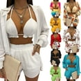 thumbnail image 3 of Txlixc Blusa de cuello de solapa de manga larga + pantalones cortos + chaleco de cuello colgante Txlixc  moda, 3 of 3