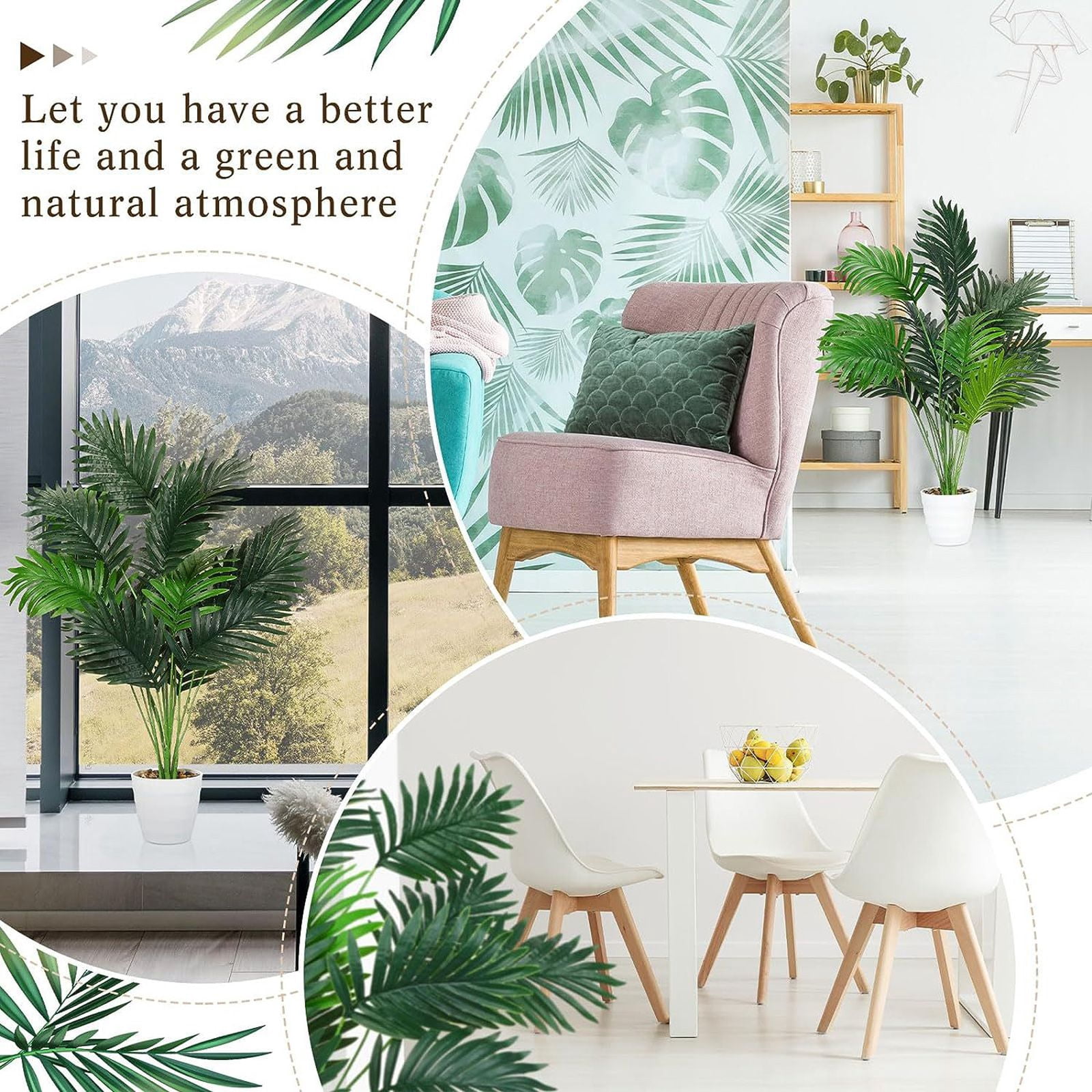 Artificial Areca Palm Tree Faux Plants 30 inch Artificial Plants Faux Fake Palm Tree Large Areca Palm Plants Tropical Leaf Greenery Family Office Indoor Outside Decor (Flowerpot not included) (90CM)