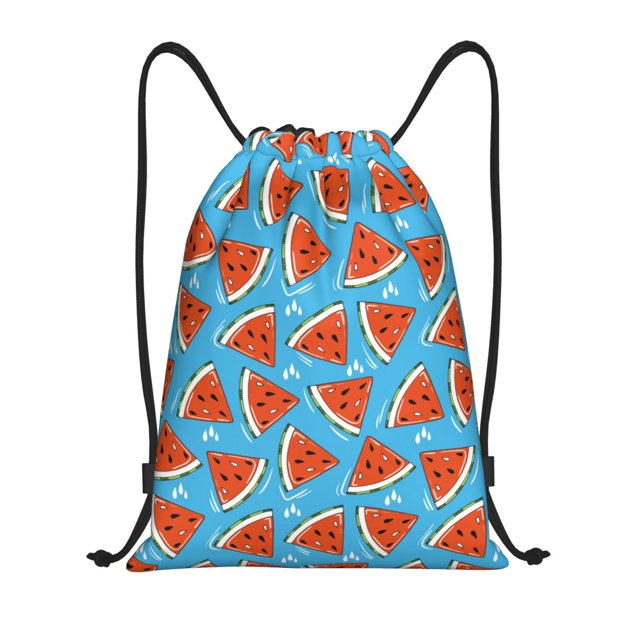 Saiise Cartoon Watermelon Pattern Sports Drawstring Backpack - String Swim Gym Bag with Wet Proof Pocket for Women&Men-Small