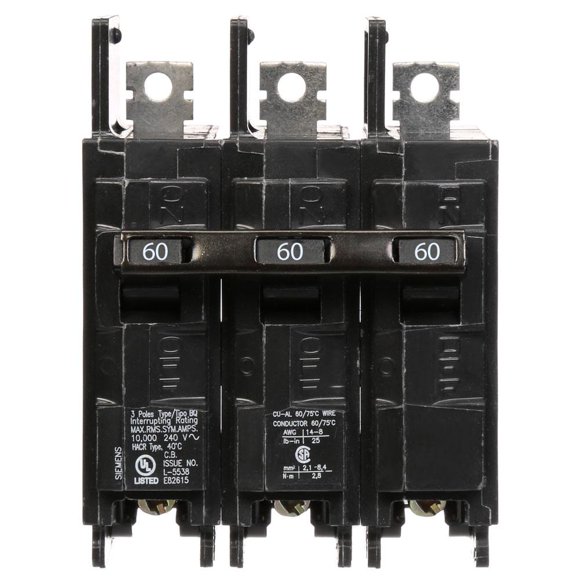 BQ3B060┬á- Siemens 60 Amp 3 Pole 120/240V BQ Bolt-On Circuit Breaker