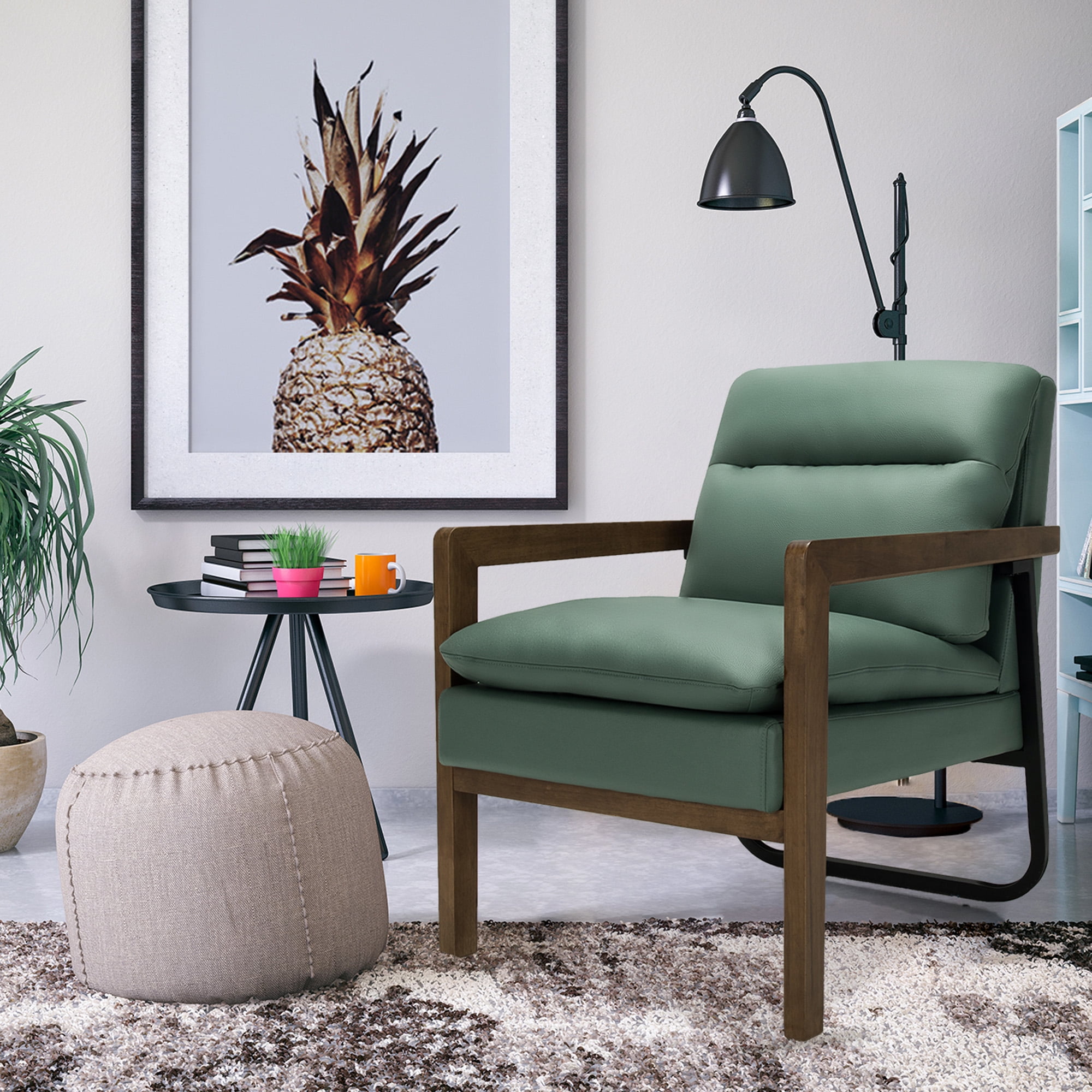 Gymax Green Set of 2 Single Sofa Chair Leisure Accent Chair w/ Wooden Armrests & Legs
