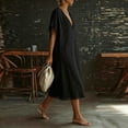 thumbnail image 6 of ZQUUVOU Sundresses for Women V Neck Short Sleeve Lace Trim Loose Midi Dresses with Pockets Long Casual Summer Dress Black, 6 of 6