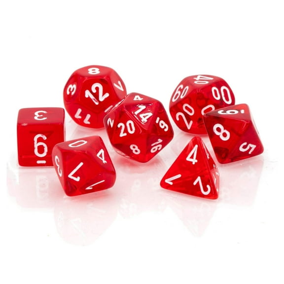 Chessex 23074 Translucent Polyhedral 7-Die Set, Red and White