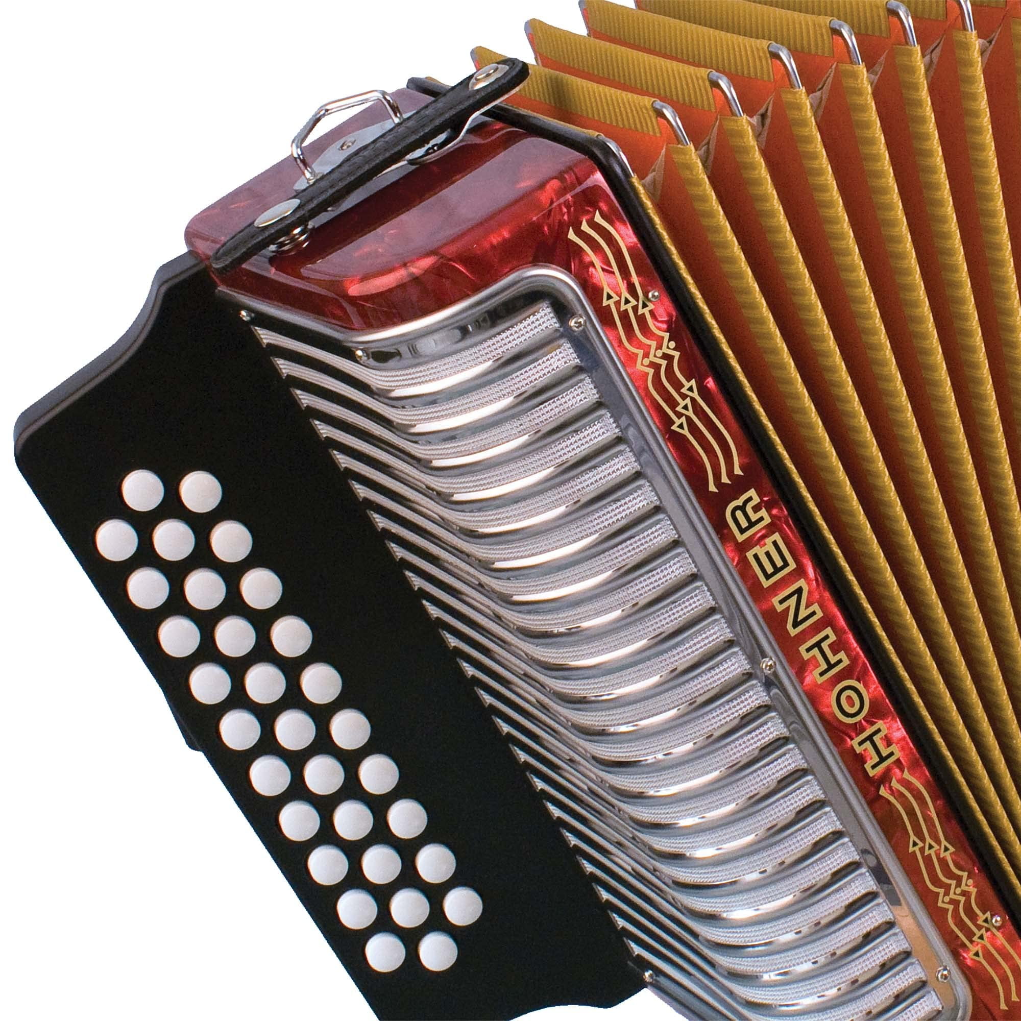 Hohner Corona II F/Bb/Eb Accordion - Pearl Red Bundle with Case, Gig Bag, Straps, and Austin Bazaar Polishing Cloth