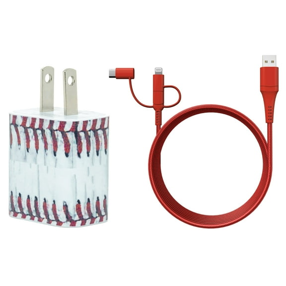 Classy Chargers Phone Charger Sets for iPhone & Android | 6 FT 3-in-1 Cable Included MFI Lightning, Type C, and Micro USB | Gift for Any Age and All Occasions (Baseball)