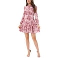 thumbnail image 2 of Women's Summer Dresses 2025 Floral Tie V Neck Semi Sheer Long Sleeve Layered Tiered Chiffon Mini Dress XL Pink Floral, 2 of 6