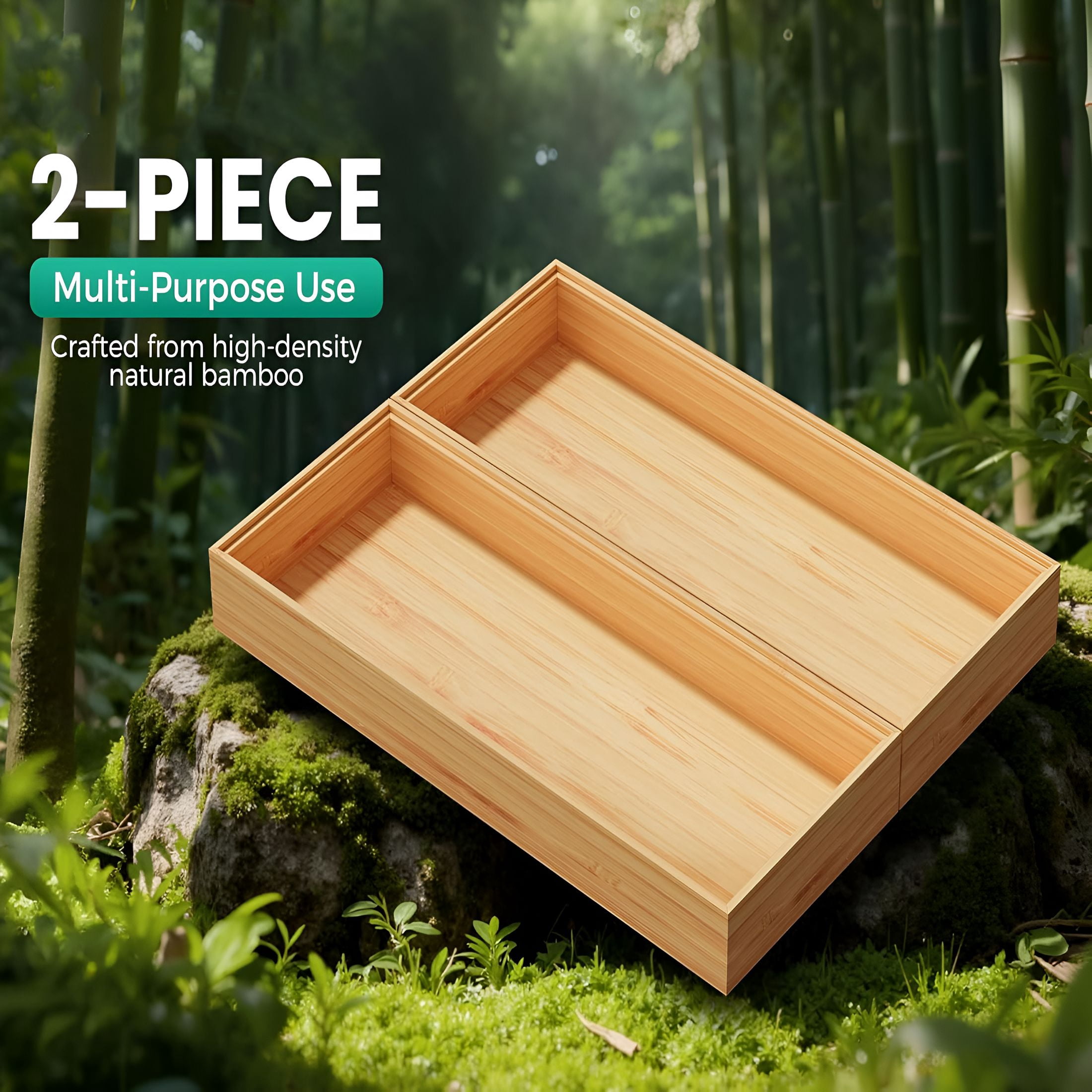 XIBUFE 2026 New Bamboo Kitchen Drawer Organizer Boxes – 15" X 6" Stackable Wood Silverware Utensil Tray for Drawers Bins,Cutlery&Flatware Storage – Wooden Organizers Set of 2 for Junk Drawer,Bathroom