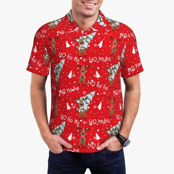 Fotbe Christmas Deer 1 Camiseta Polo de Golf para Hombre con Estampado – Camisa Deportiva Transpirable con Cuello Abotonado-XX-Large
