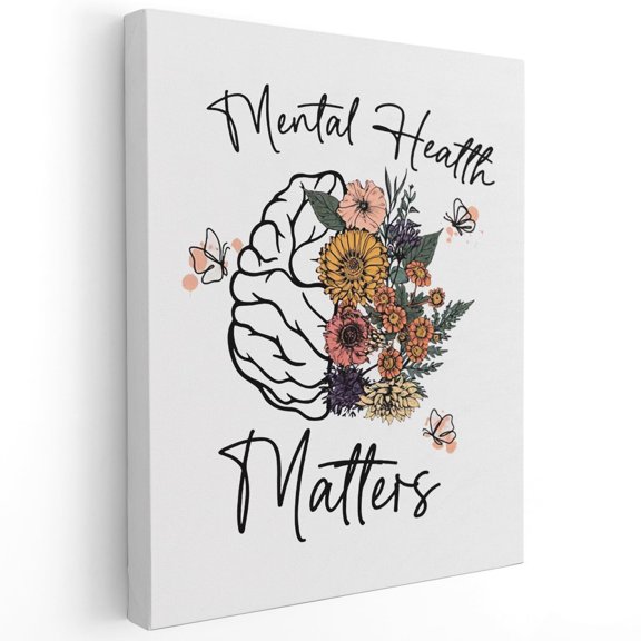 Mental Health Wall Decor, Mental Health Matters Flower Brain Canvas Wall Art, Therapist Office School Counselor Office Decor