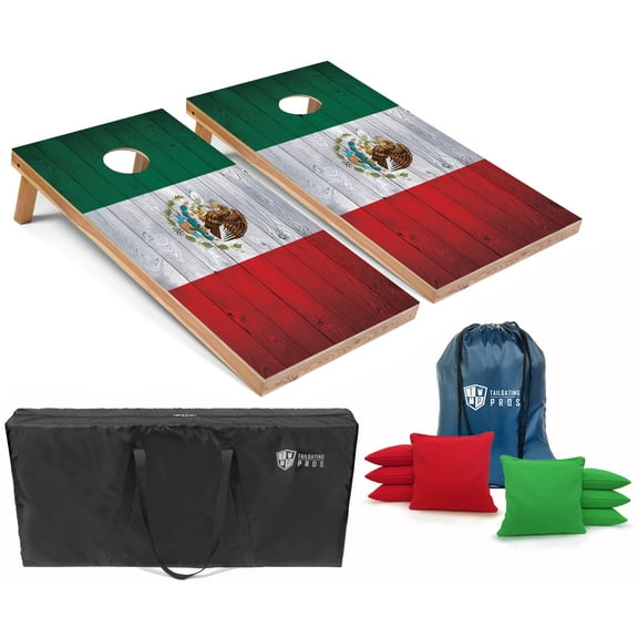 Tailgating Pros Regulation Cornhole Boards Flag Set - Includes 8 Bean Bags, Carrying Cases, and 4'x2' Corn Hole Toss Game - Optional LED Lights