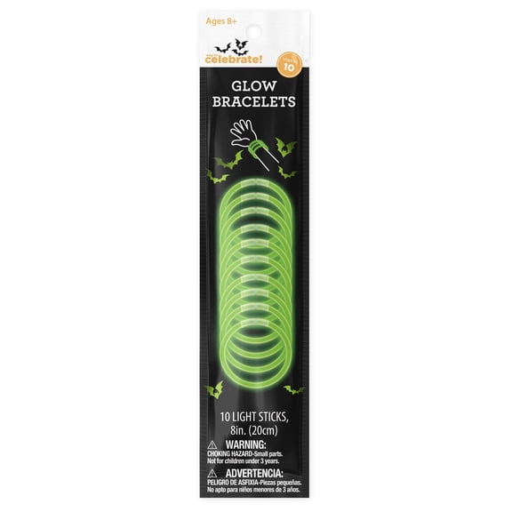 Glow Bracelet Party Favors, Green, 8", 10 Count, Halloween by Way To Celebrate