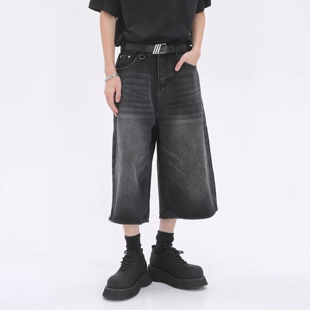 Pantalones cortos rectos de cintura alta estilo vintage americano para mujer, estilo casual de los años 2000, holgados, estilo Y2K, de pierna ancha, estilo grunge.