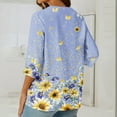thumbnail image 4 of Teissuly Women's Casual Round Neck Button Cotton Linen Printed Three Quarter Sleeve Top, 4 of 5