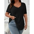 thumbnail image 2 of Women'S Plus Size Casual Tops V Neck Solid Color Shirts - Short Sleeve Blouses Black 5XL, 2 of 7