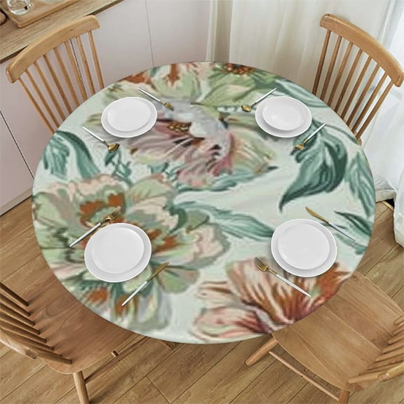 BANET Watercolor Poppy Floral Round Tablecloth Rustic Flowers Botanical Spring Waterproof Table Cover Seasonal Decoration for Party, Picnic, Tabletop, Dining Room, Indoor and 31"-35