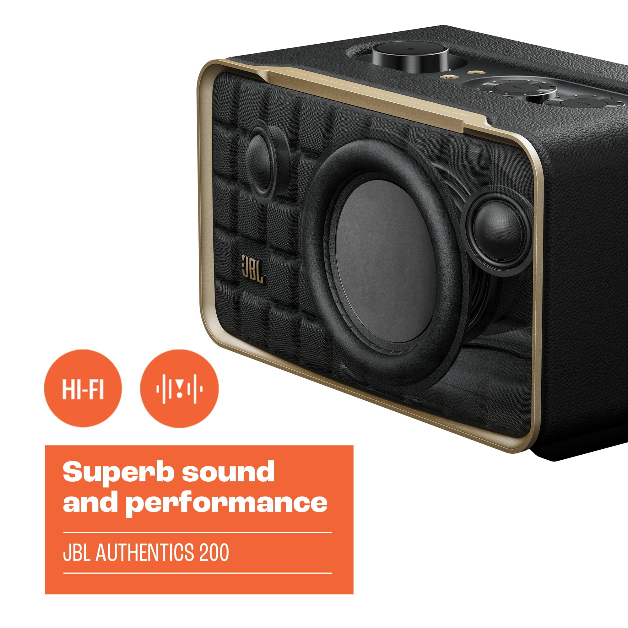 JBL Authentics 200 Wireless Bluetooth Speaker (Black/Gold)  (图4)