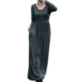 thumbnail image 3 of Rejlun Ladies Maxi Dresses Crew Neck Dress Solid Color Swing Sexy Holiday Dark Gray XL, 3 of 6