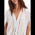 thumbnail image 1 of Camisas de Verano para Mujer, con Cuello en V, Lazo y Abertura Frontal, Blusas Extragrandes con Botones, Blusas Casuales de Corta con Ribete de Encaje. M, 1 of 10