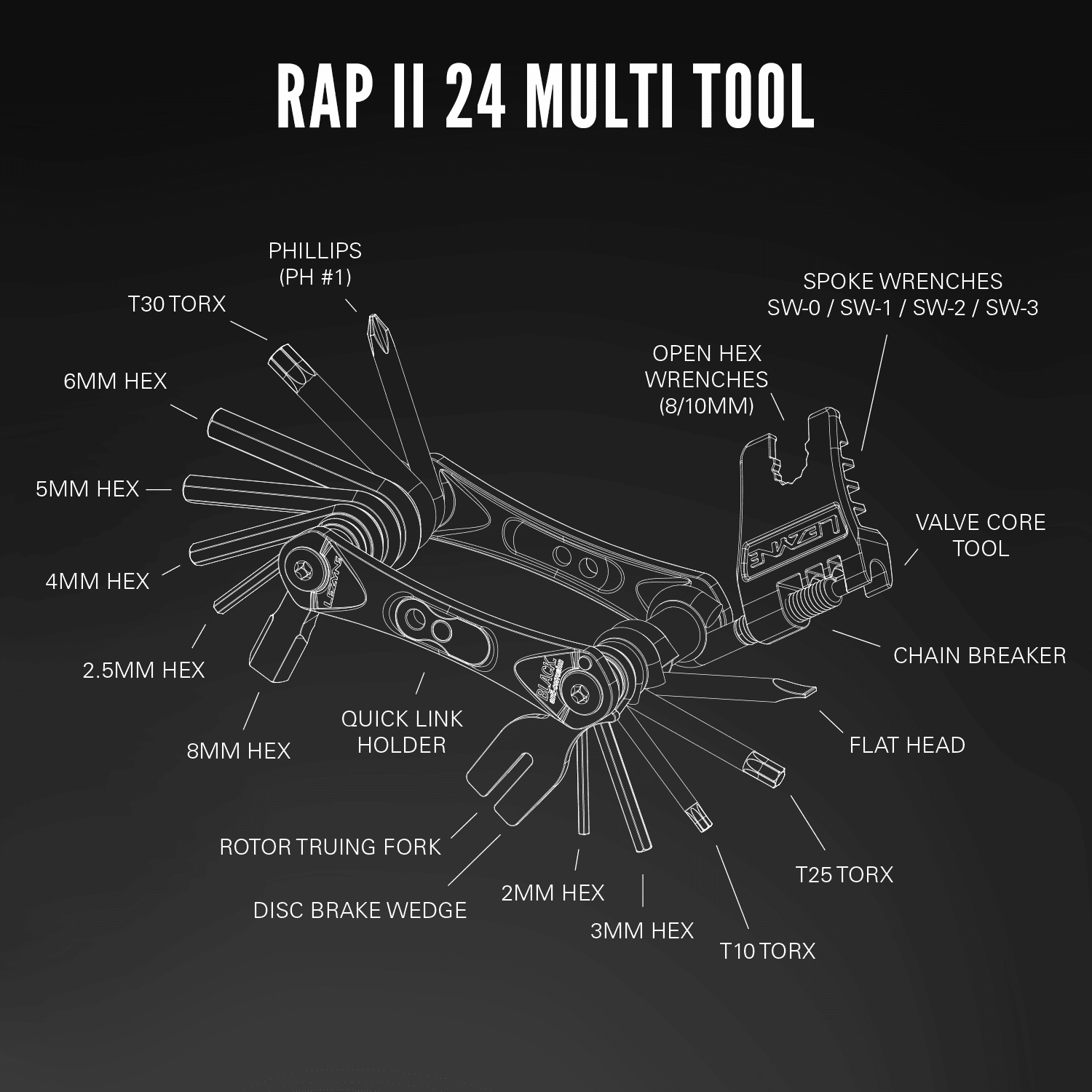 Lezyne RAP II 24 Multi-Tools, Number of Tools: 24, Black