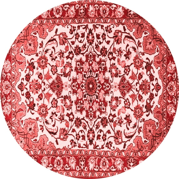 Ahgly Company Indoor Round Medallion Red Traditional Area Rugs, 3' Round