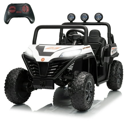 LUIBAS 24V 4WD Kids Ride on UTV Off-Road Ride on Truck Buggy Car Battery Powered Electric Vehicle 4 Wheeler with Remote Control, Music, LED Lights, Bluetooth, Storage Trunk, for Girls Boys, White