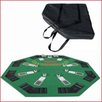 Poker Table Top, 48” Octagon Folding 8-Player Game Mat with Cup Holders & Chip Racks | Green | Classic