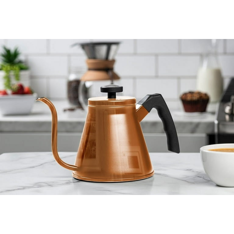 Kook Stovetop Gooseneck Kettle With Thermometer 27 Oz, Copper 