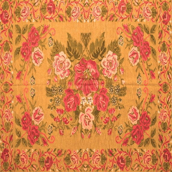 Ahgly Company Indoor Square Medallion Orange French Area Rugs, 4' Square