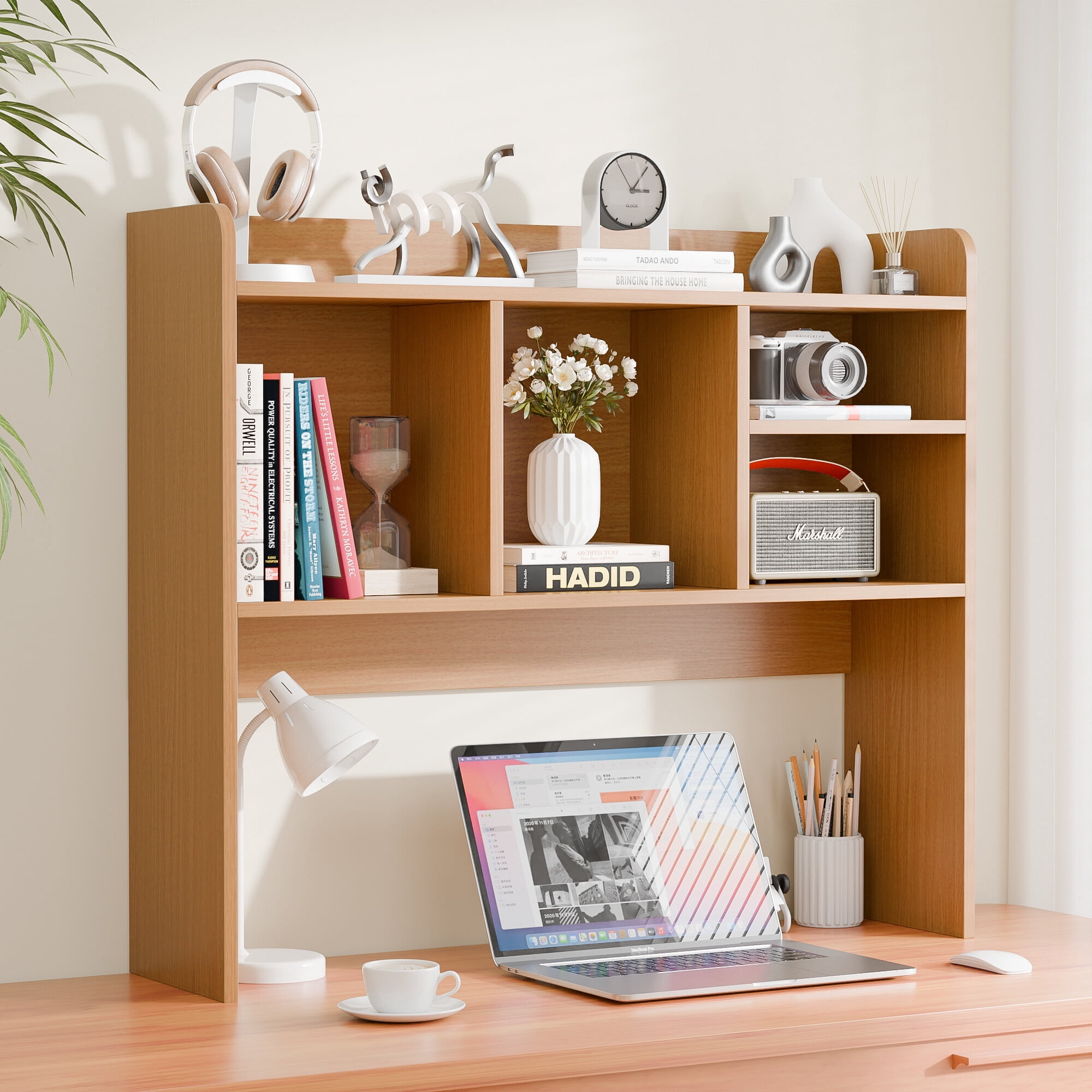 ZENSTYLE Freestanding Desk Organizer Tabletop Bookshelf with 4 Shelves Wood Frame Natural