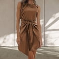 thumbnail image 2 of Bowake Robe en Satin pour Femmes Été Col Rond Sans Manches Ceinture Élégante Robe de Cocktail Mini, 2 of 7