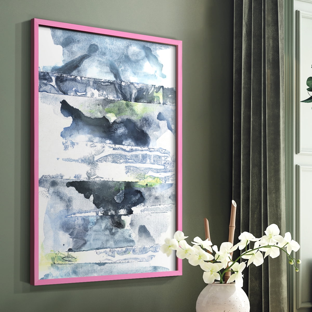 Blue Memories II Framed Print in Pink Solid Wood Framed Print No Nail Hanging