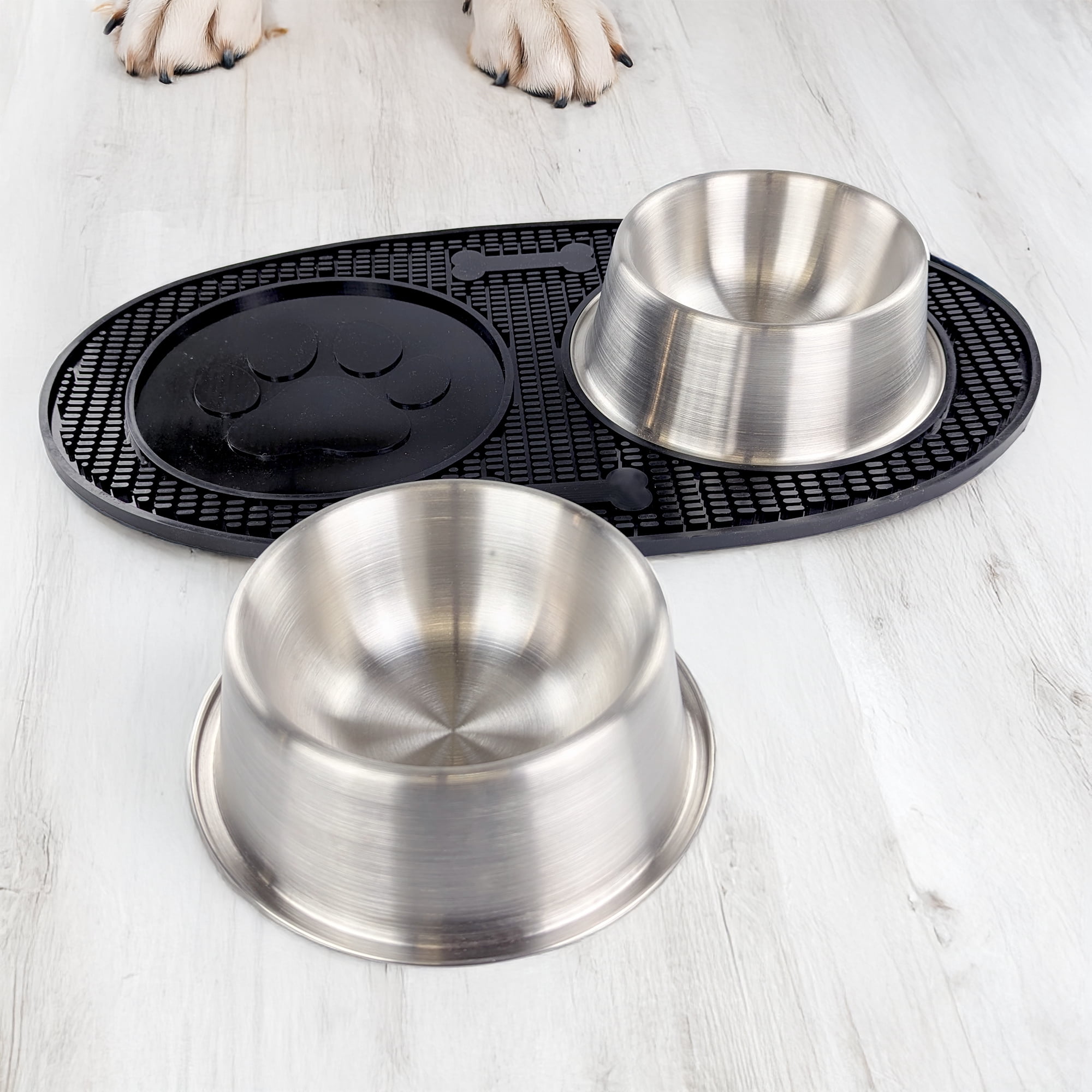 BREKX Metal Dog Bowls Set with Spill Mat for Dogs
