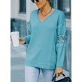 thumbnail image 1 of Women's V Neck Sweater Tops Hollow Out Sleeve Fall Blouse Tops, 1 of 3