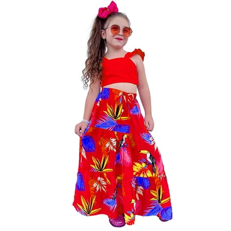 

LYMAYTER Kids Girls Sling Dress Outfit 2 PCS Toddler Sleeveless Tanks Top and Prints Long Dress Set for 1-7 Years